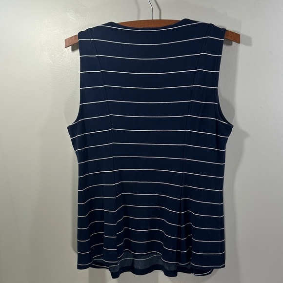 Ann Taylor Dark Blue and White Sleeveless Top Nautical Fitted Peplum - Picture 6 of 6